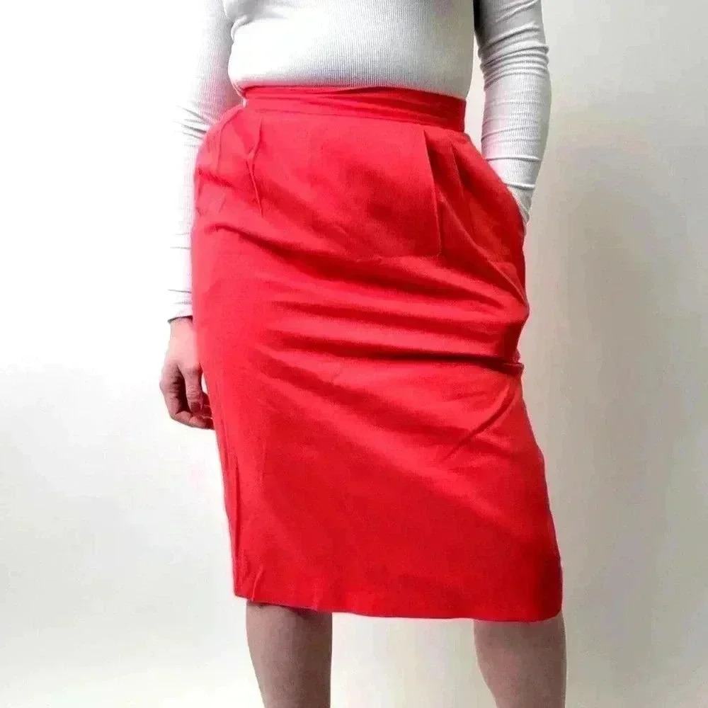 Vintage 1960s Mod Salmon Pink Pencil Skirt - 8 - Picture 7 of 10
